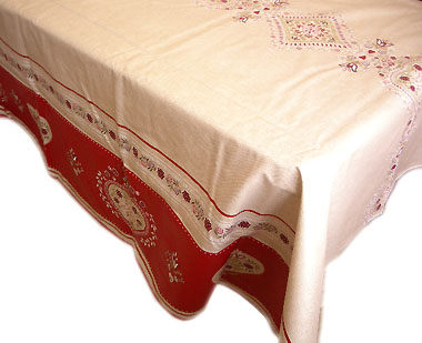 French coated tablecloth (Montgenevre, Linen-red)